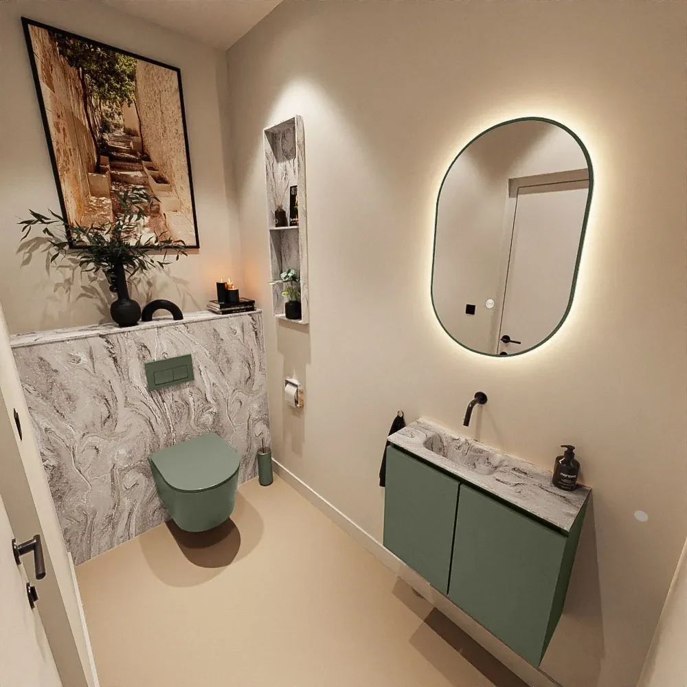Mondiaz Ture DLux toiletmeubel 60cm army met wastafel glace links zonder kraangat
