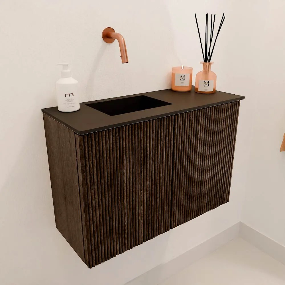Mondiaz Joya 60cm toiletmeubel walnut met wastafel faye links zonder kraangat urban