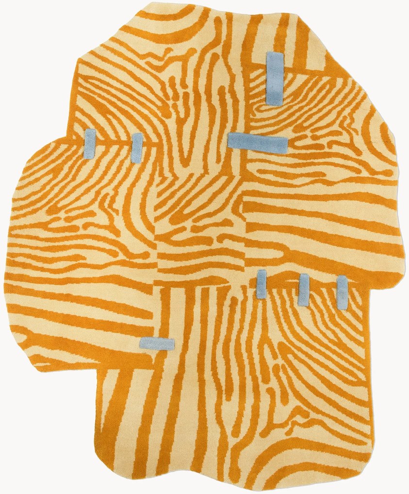 Handgeknoopt wollen vloerkleed Patch met high-low effect