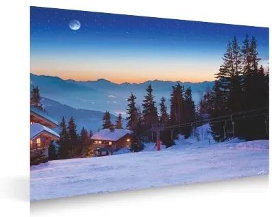 Plastic poster ski resort bij nacht 78x58cm