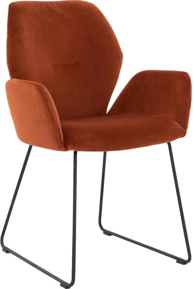 Goossens Eetkamerstoel Hera oranje velvet stof met arm, modern design