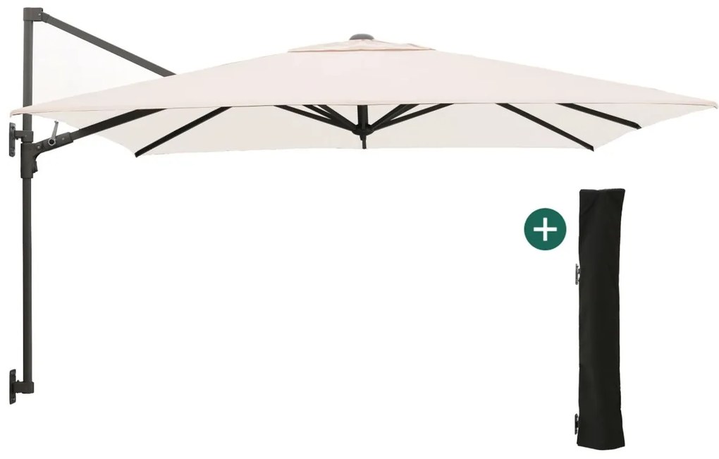 + 10% kassakorting | Parasol Shadowline muurparasol | Inclusief hoes | Vierkant | 250x250cm | Met draaihendel | Wit | Kees Smit Tuinmeubelen