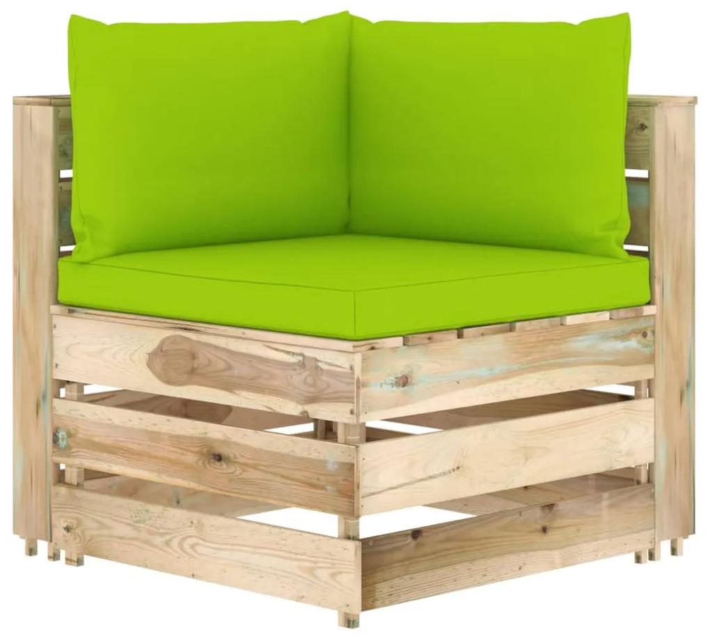 vidaXL Hoekbank sectioneel met kussens groen geïmpregneerd hout