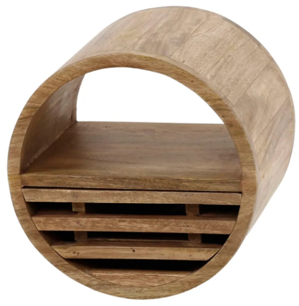 Houten Wandschap Met Lade Rond 30 Cm - 30x25x30cm.