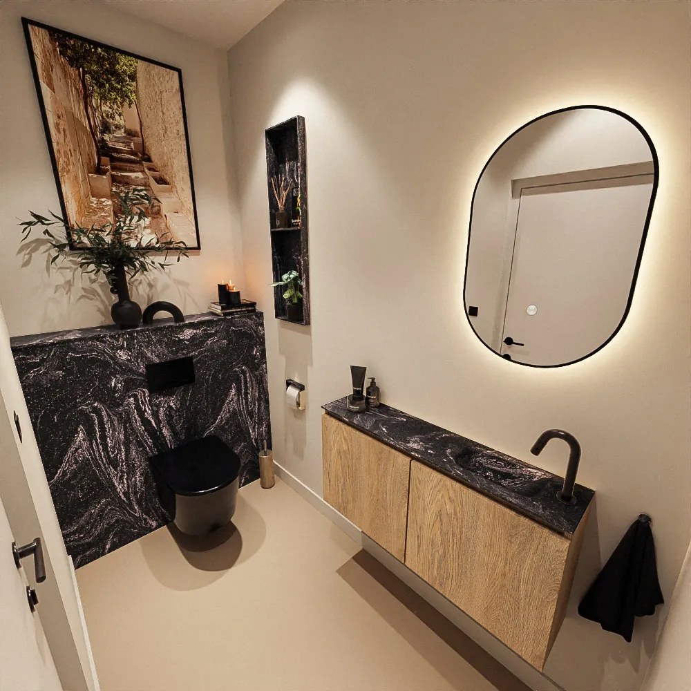 Mondiaz Ture DLux toiletmeubel 100cm washed oak met wastafel lava rechts met kraangat