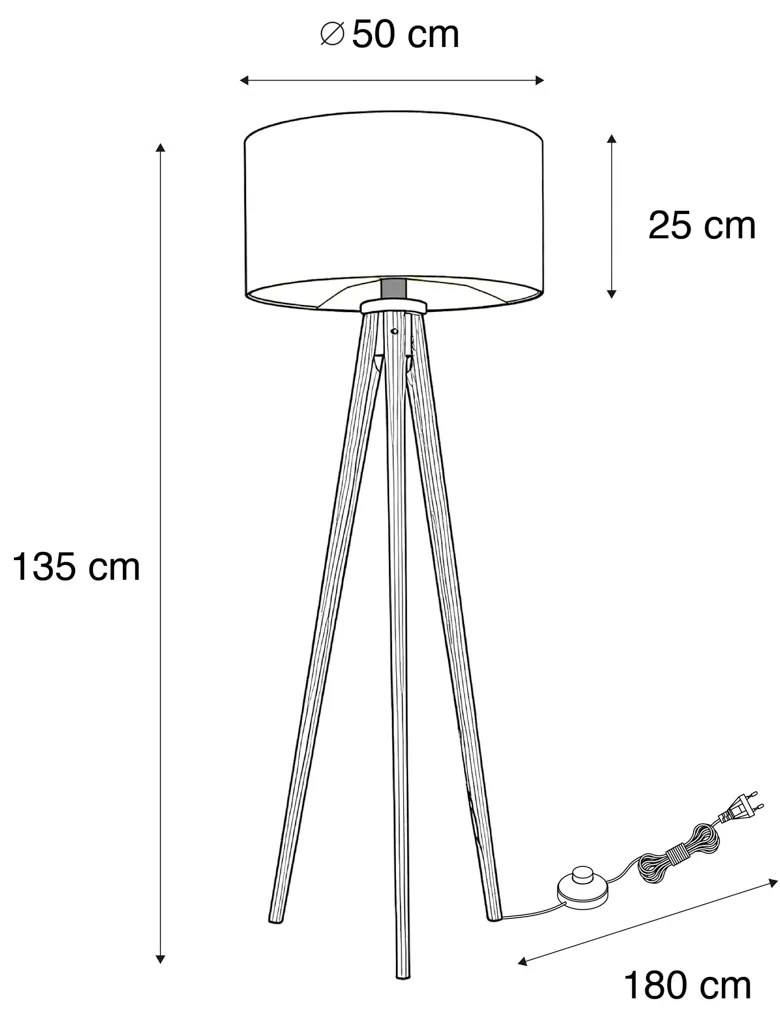Vloerlamp tripod walnoot hout met velours kap brons 50cm - Tripod Classic Klassiek / Antiek, Landelijk E27 rond Binnenverlichting Lamp