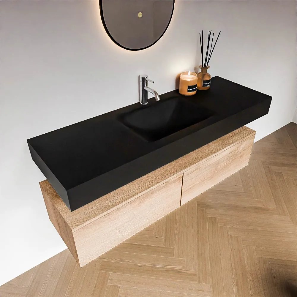 Zaro Alan badmeubel 140cm washed oak 2 lades met vrijhangende wastafel cloud midden 1 kraangat urban