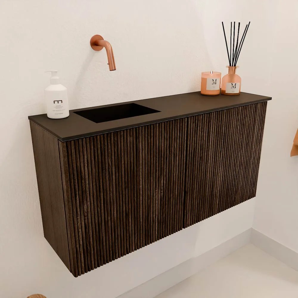 Mondiaz Joya 80cm toiletmeubel walnut met wastafel faye links zonder kraangat urban