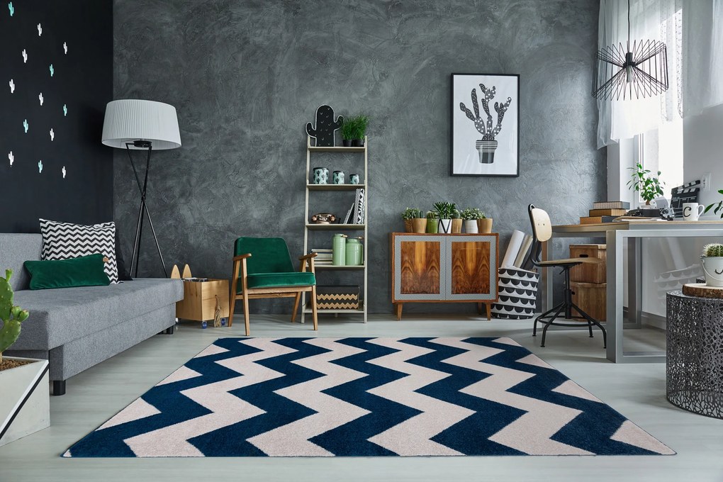 Tapijt SKETCH - FA66 blauw /wit - Zigzag