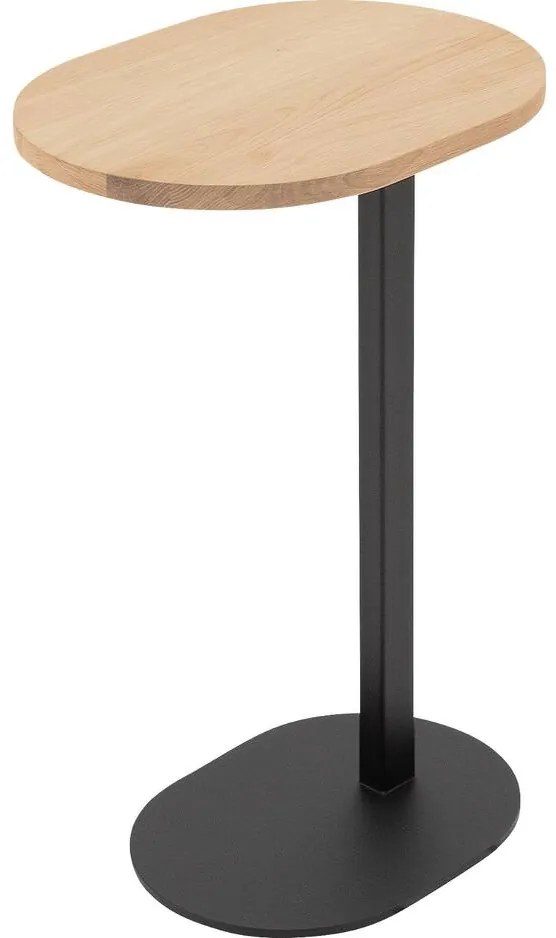 Goossens Nachtkastje Oval, Voet ovaal metaal ral 9005 zwart, blad massief eik