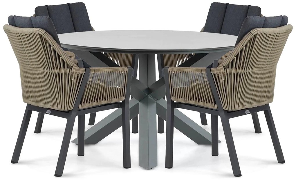 Tuinset Ronde Tuintafel 4 personen 130 cm Aluminium/rope Taupe  Lifestyle Garden Furniture Verona/Orino