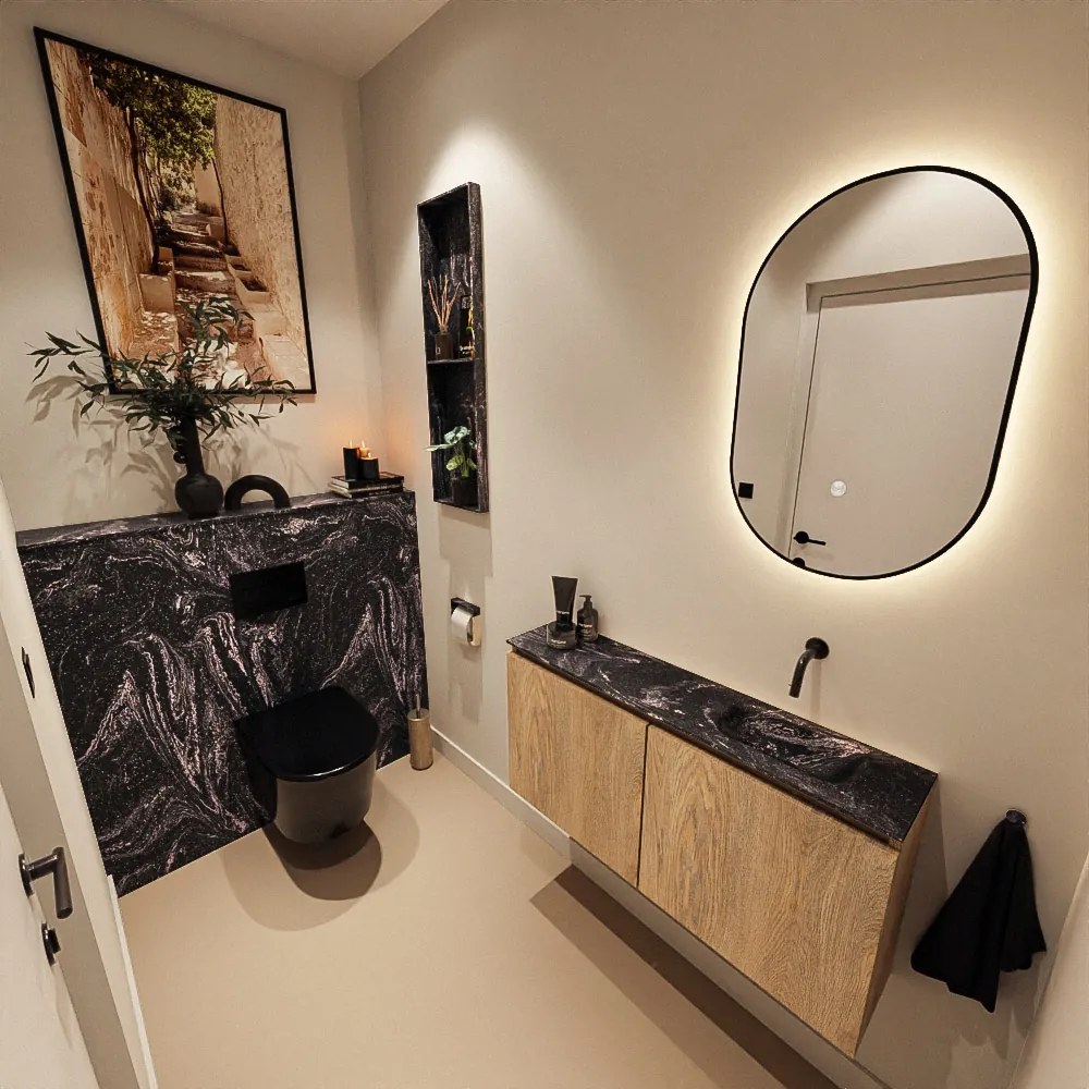 Mondiaz Ture DLux toiletmeubel 100cm washed oak met wastafel lava rechts zonder kraangat