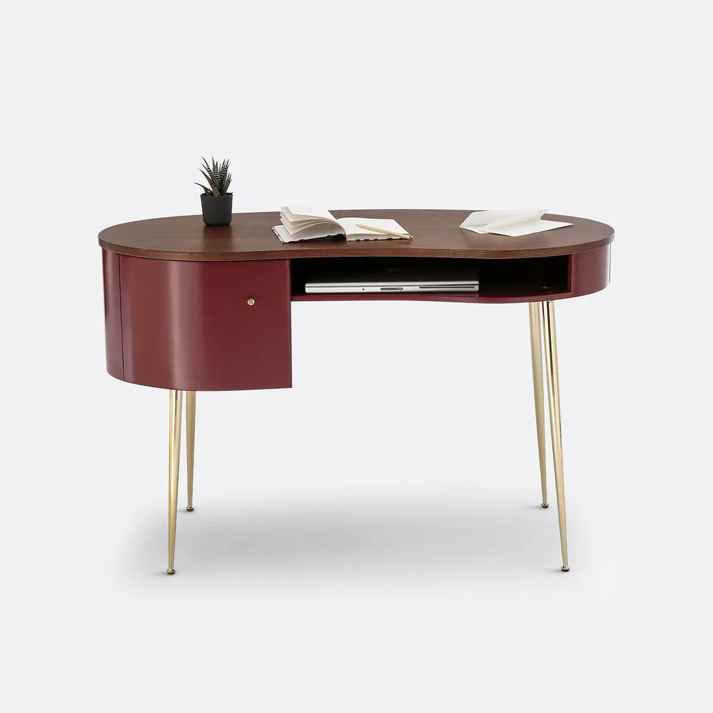 vintage bureau met laagje notelaar, Topim