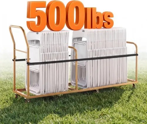 VEVOR opklapbare stoelwagen voor 50 stoelen, verticaal opklapbaar stoelonderstel, 226,8 kg, stoelwagen voor opslag en transport bij evenementen, koolstofstaal, vergrendelbare zwenkwielen, met handgreep, goudbruin