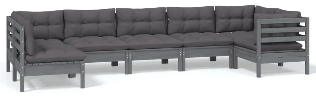 vidaXL 7-delige Loungeset met kussens grenenhout grijs