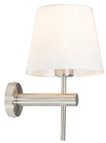 Moderne wandlamp staal met witte kap - Pluk