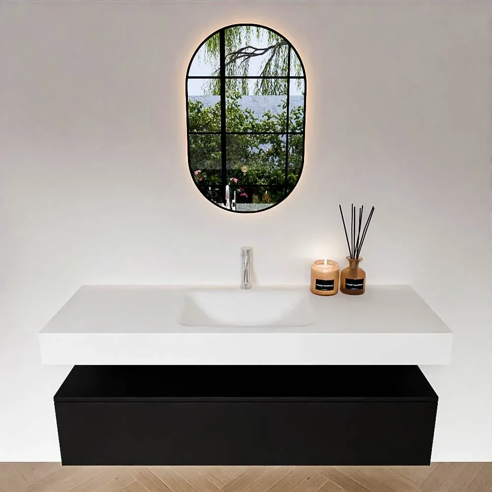 Zaro Alan badmeubel 140cm urban 1 lade met vrijhangende wastafel cloud midden 1 kraangat talc