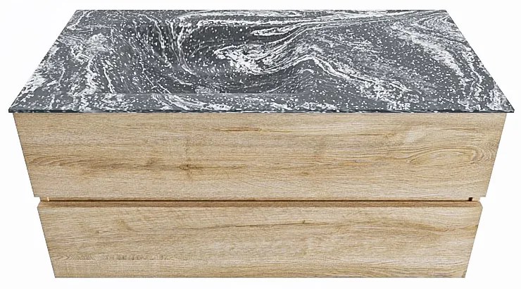 Mondiaz Vica DLux badmeubel 100cm washed oak 2 lades met wastafel lava links 1 kraangat