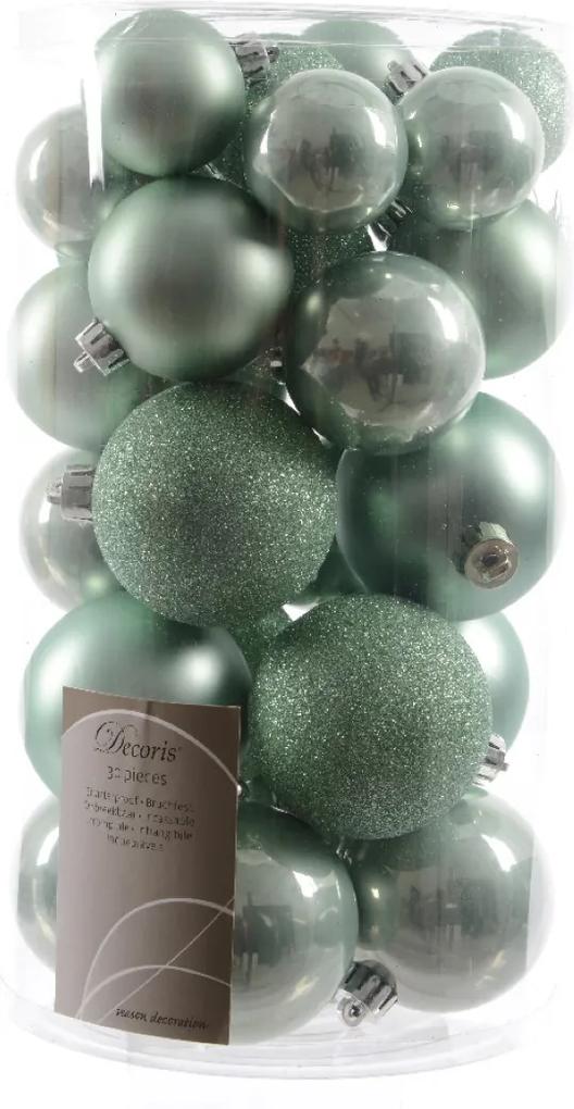 Kerstbal plastic glans-mat-glitter assorted eucalyptus KSD