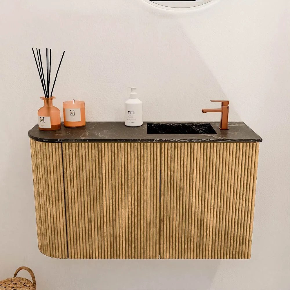 Mondiaz Joya DLux 70cm toiletmeubel ronding links oak met wastafel faye rechts 1 kraangat lava
