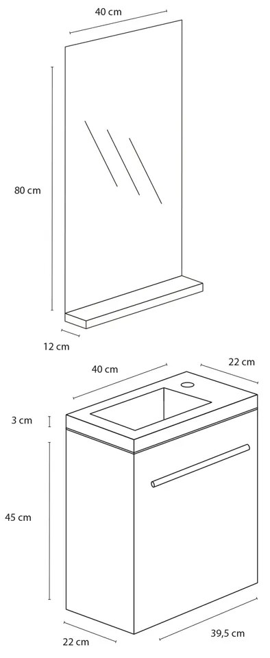 Differnz Tight badmeubel set 40cm wit