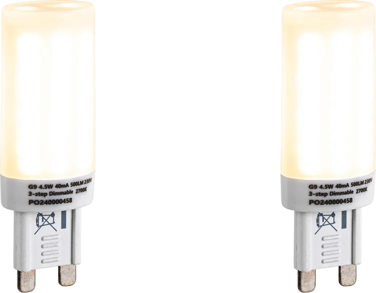 Set van 2 G9 3-staps dimbare LED lampen opaal 4.5W 500 lm 2700K