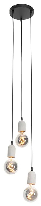 Industriële hanglamp zwart met beton rond 3-lichts - Pedra
