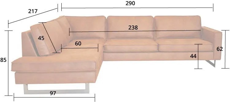 Hoekbank / Loungebank Riverdance | Rechts | Leer Cognac 03 | 2,90 x 2,17 mtr