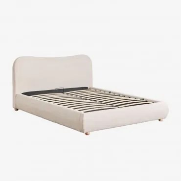 Bed Met Opklapbare Boxspring Winselet Stof Crème Beige & 150 X 190 Cm - Sklum