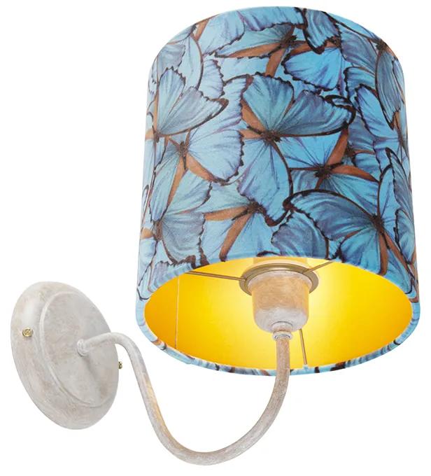 Klassieke wandlamp wit met vlinder velours kap - Matt Klassiek / Antiek E27 rond Binnenverlichting Lamp