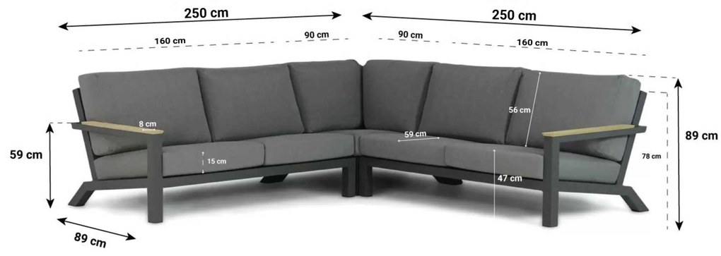 Dining Loungeset 5 personen Aluminium/teak Grijs 4 Seasons Outdoor Capitol/Lifestyle