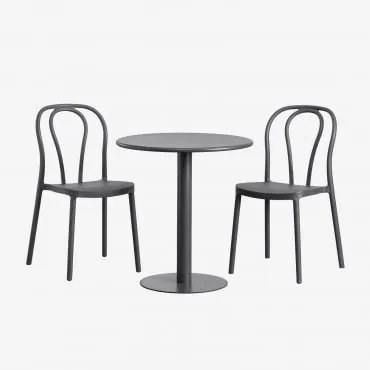 Set Van Ronde Tafel Ø70 Cm En 2 Tuinstoelen Mizzi Grijs – Grafiet - Sklum