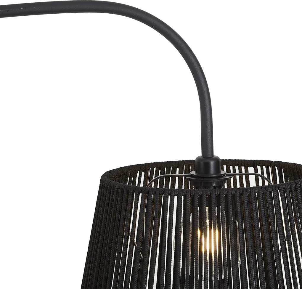 Japandi buiten vloerlamp zwart met kap van touw  IP44 - Arc Jayla