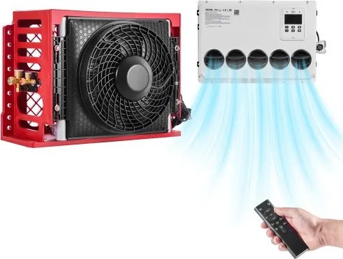 VEVOR 12V split-airconditioner voor caravans, 10000 BTU stationaire airconditioner met koelfunctie, 400 m³/u luchtstroom, afstandsbediening, cabine-airconditioner voor vrachtwagens, campers, bouwvoertuigen, kranen, tractoren en graafmachines.