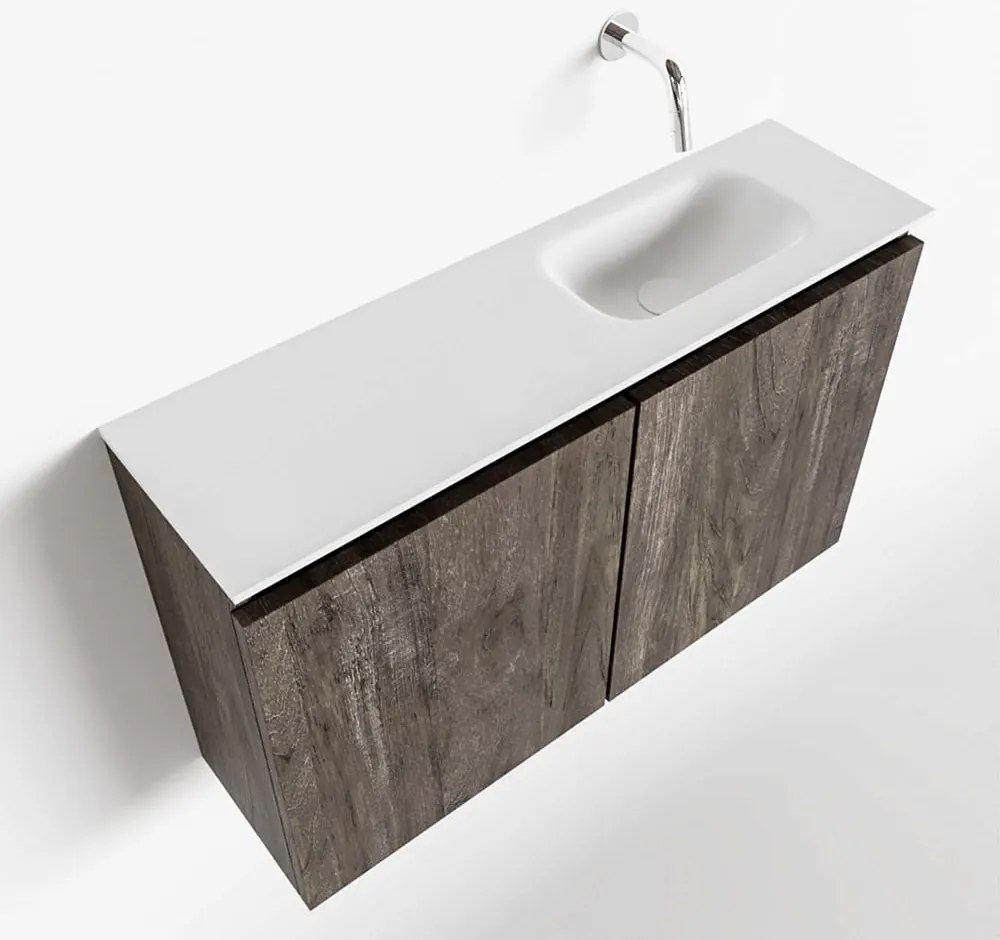 Mondiaz Ture 80cm toiletmeubel dark brown met wastafel talc rechts geen kraangat