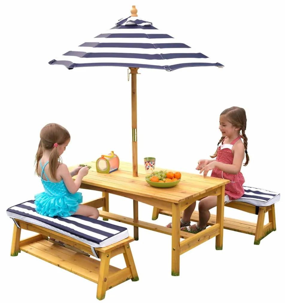 KidKraft Kinder buitentafel en bankjes set marineblauw hout 00106