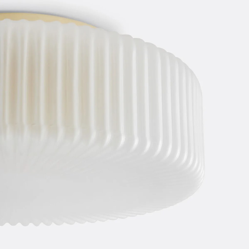 Plafondlamp in geribbeld opaline glas, Phéradé