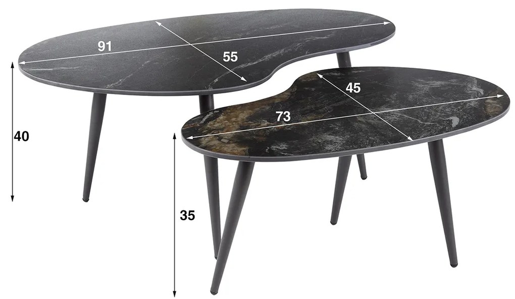 Salontafelset Keramiek Niervormig - 91 X 55cm.