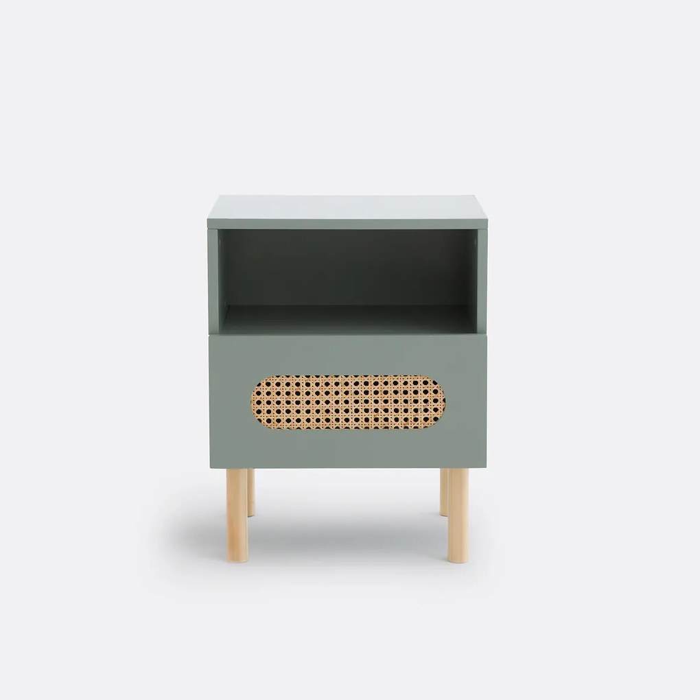 Nachtkastje met 1 lade in riet, Pacome