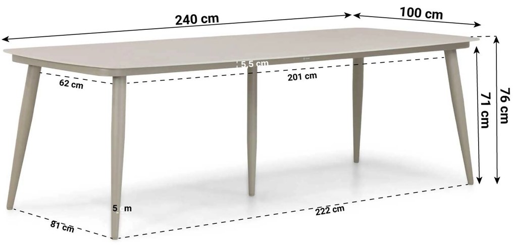 Tuinset 6 personen 240 cm Aluminium/rope Taupe Coco Penya/Vienna