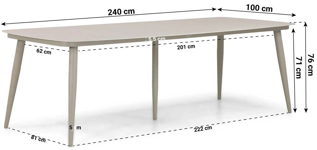 Tuinset 6 personen 240 cm Aluminium/rope Taupe Santika Furniture Santika