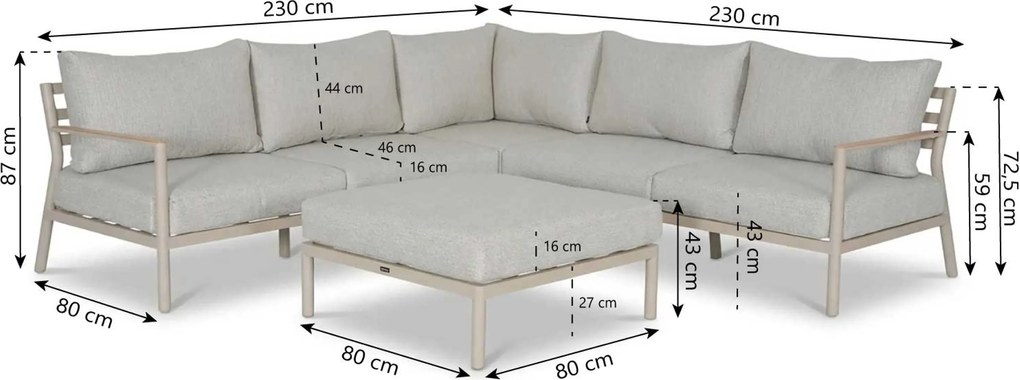 Hoek loungeset 6 personen Aluminium Taupe  Lifestyle Garden Furniture Verano