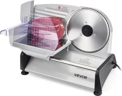 VEVOR Universele Vleessnijmachine 200 W Elektrische Snijmachine met 19 cm Mes, Vleessnijmachine met instelbare dikte van 0–15 mm, voor Diepvriesvlees, Ham, Biefstuk