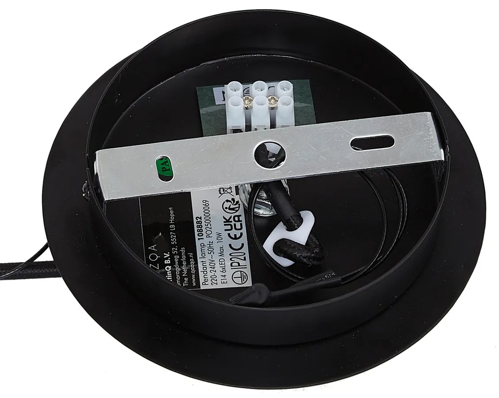 Design hanglamp zwart met smoke glas rond 6-lichts - Mochan