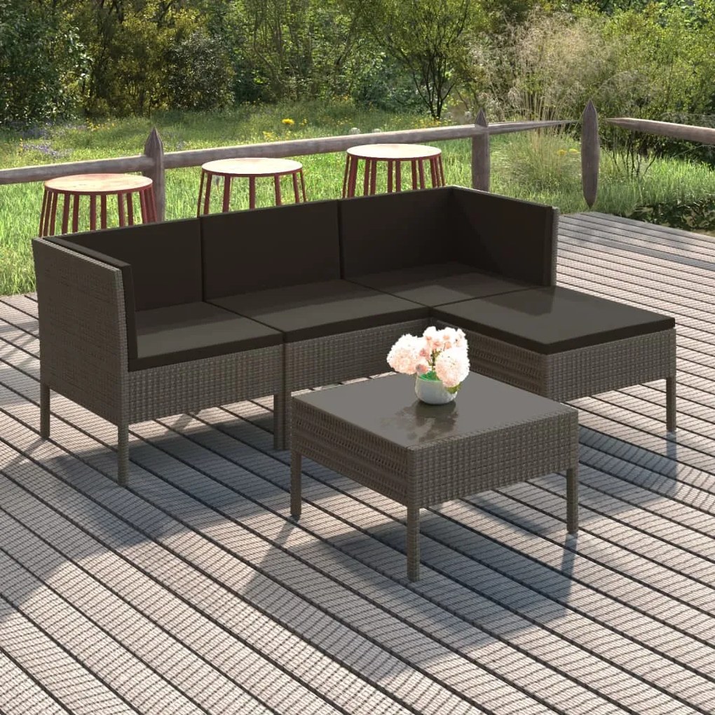 vidaXL 5-delige Loungeset met kussens poly rattan grijs