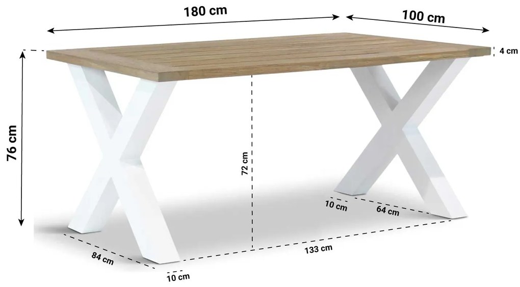 Dining Tuintafel rechthoekig 180 x 100 cm Aluminium/teak Wit Cardiff