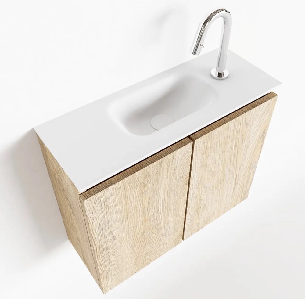 Mondiaz Ture 60cm toiletmeubel washed oak met wastafel talc midden 1 kraangat