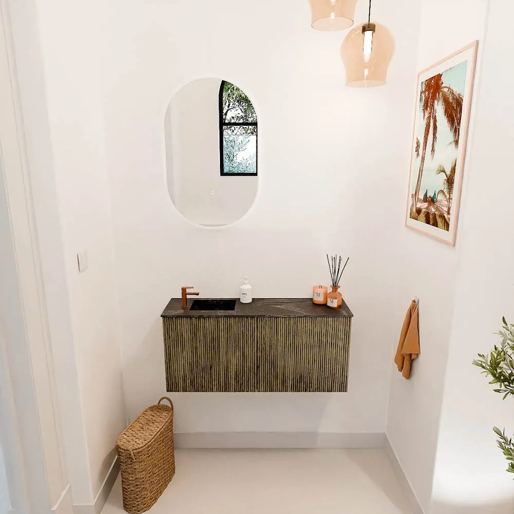 Mondiaz Joya DLux 90cm toiletmeubel dusk met wastafel faye links 1 kraangat lava