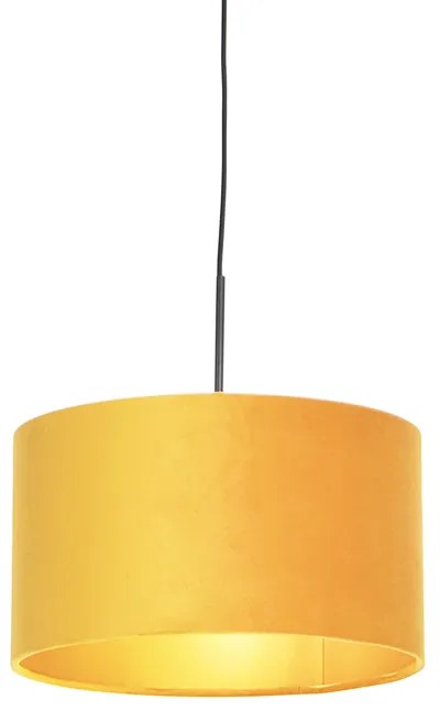 Hanglamp met velours kap oker met goud 35 cm - Combi