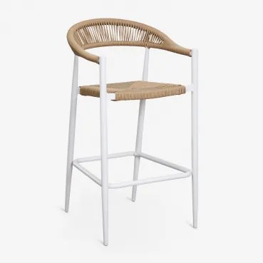 Pack Van 4 Hoge Krukken 75 Cm In Aluminium En Synthetisch Riet Amatria Glaciale Wit - Sklum